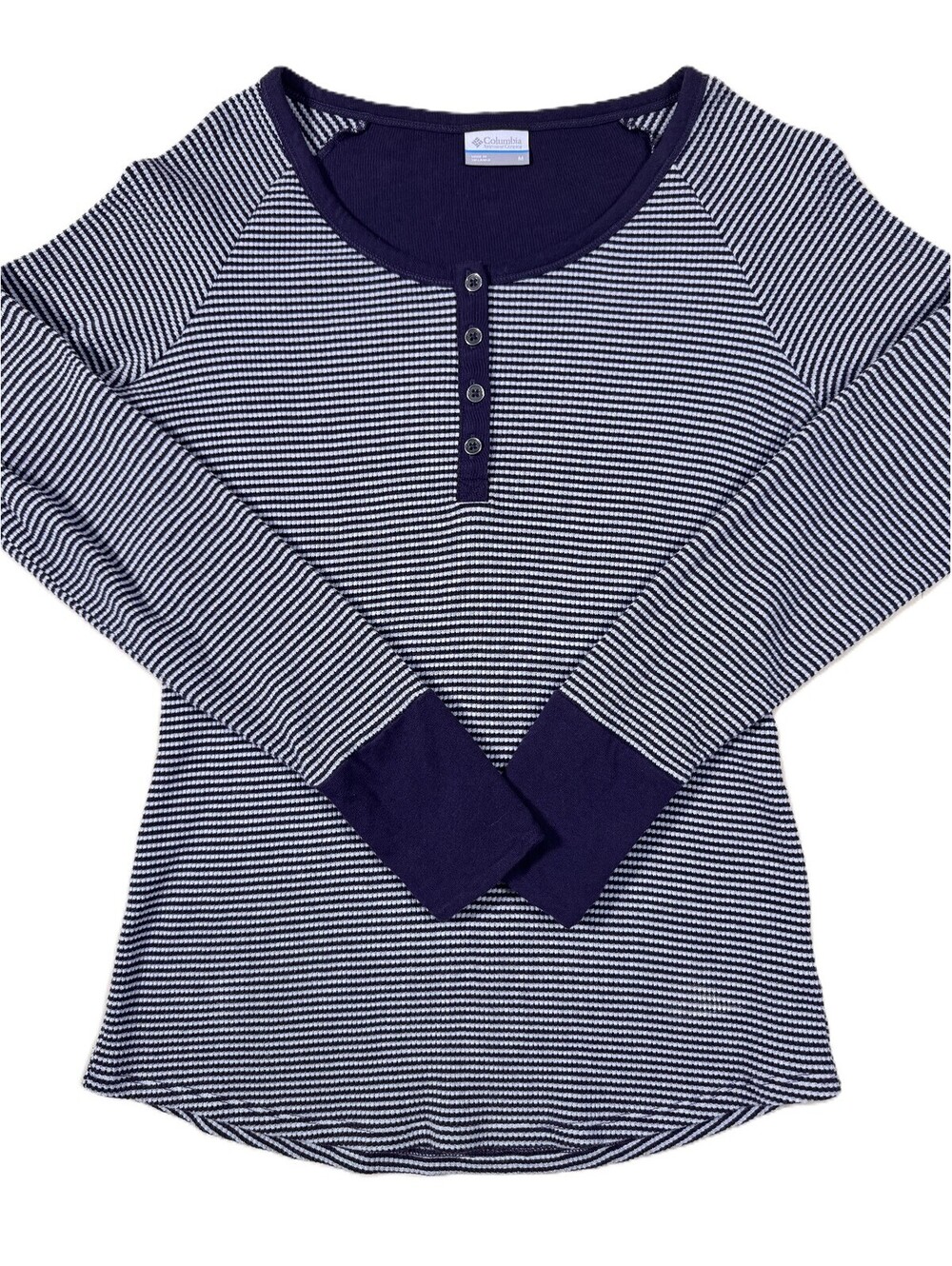 Columbia Women's Long Sleeve Waffle Henley Medium Purple White Striped
